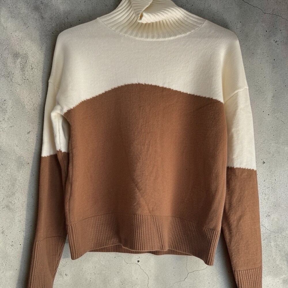 Anthropologie Women's Leanna Colorblock Turtleneck Sweater Size M Minimalist